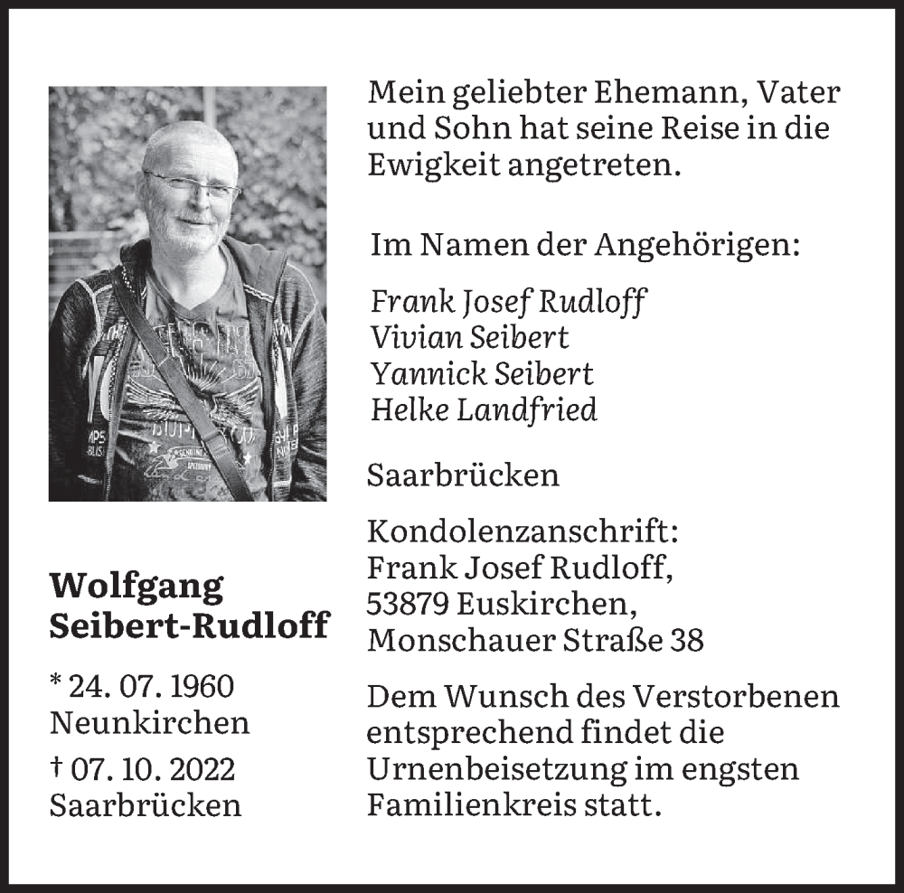  Traueranzeige für Wolfgang Seibert-Rudloff vom 15.10.2022 aus saarbruecker_zeitung