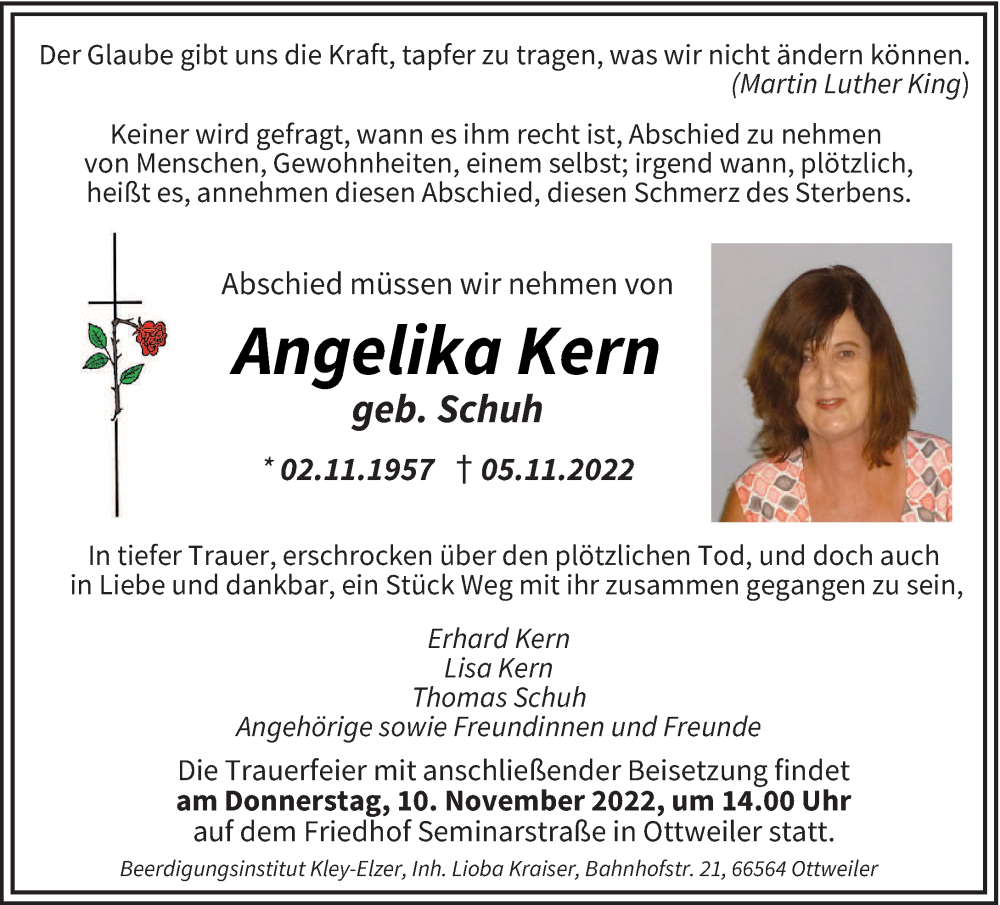  Traueranzeige für Angelika Kern vom 10.11.2022 aus saarbruecker_zeitung
