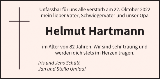 Traueranzeige von Helmut Hartmann von saarbruecker_zeitung