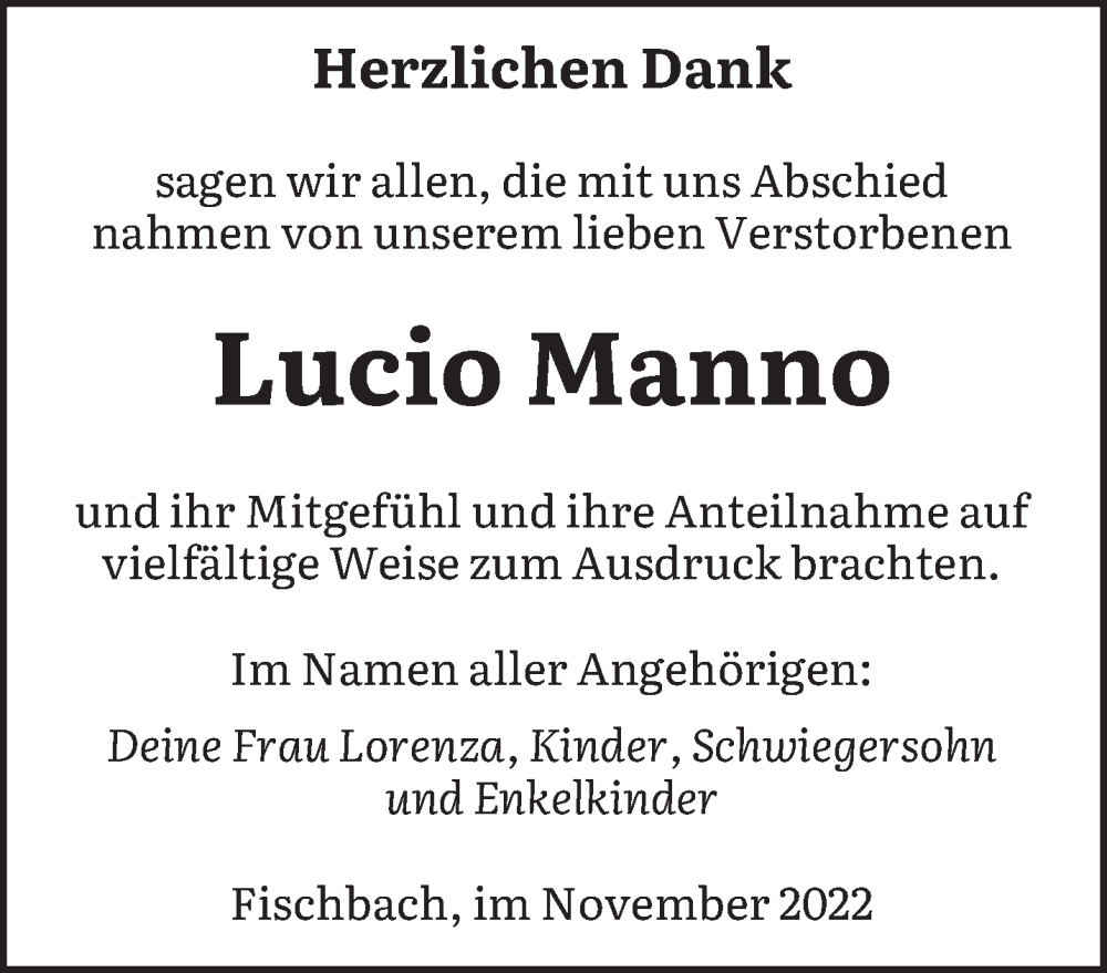  Traueranzeige für Lucio Manno vom 24.11.2022 aus saarbruecker_zeitung
