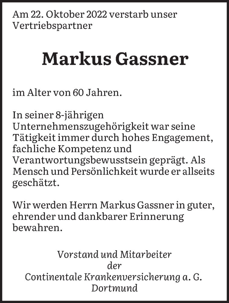  Traueranzeige für Markus Gassner vom 09.11.2022 aus saarbruecker_zeitung