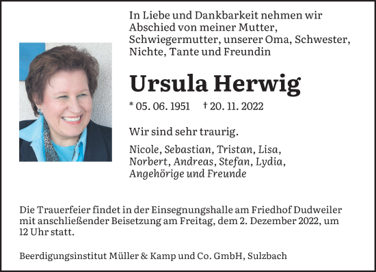 Traueranzeige von Ursula Herwig von saarbruecker_zeitung