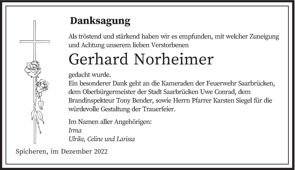  Traueranzeige für Gerhard Norheimer vom 03.12.2022 aus saarbruecker_zeitung