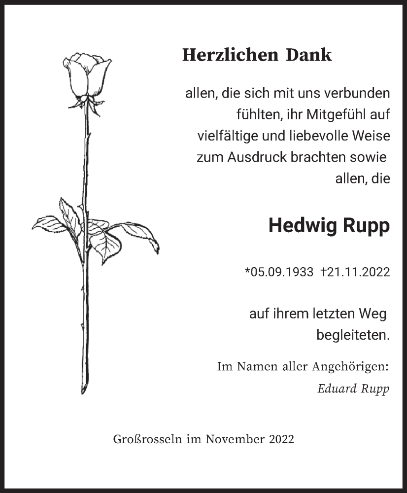  Traueranzeige für Hedwig Rupp vom 03.12.2022 aus saarbruecker_zeitung