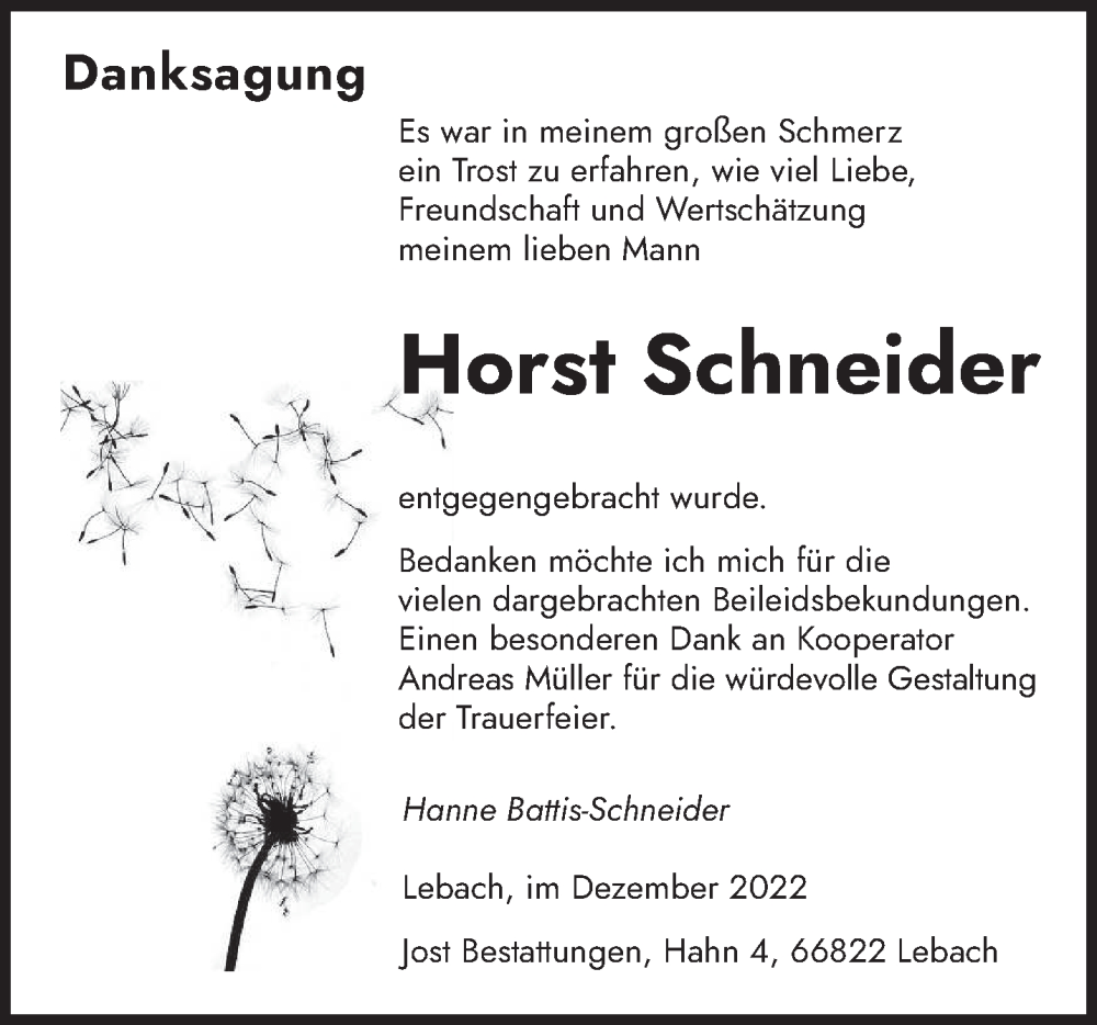  Traueranzeige für Horst Schneider vom 03.12.2022 aus saarbruecker_zeitung