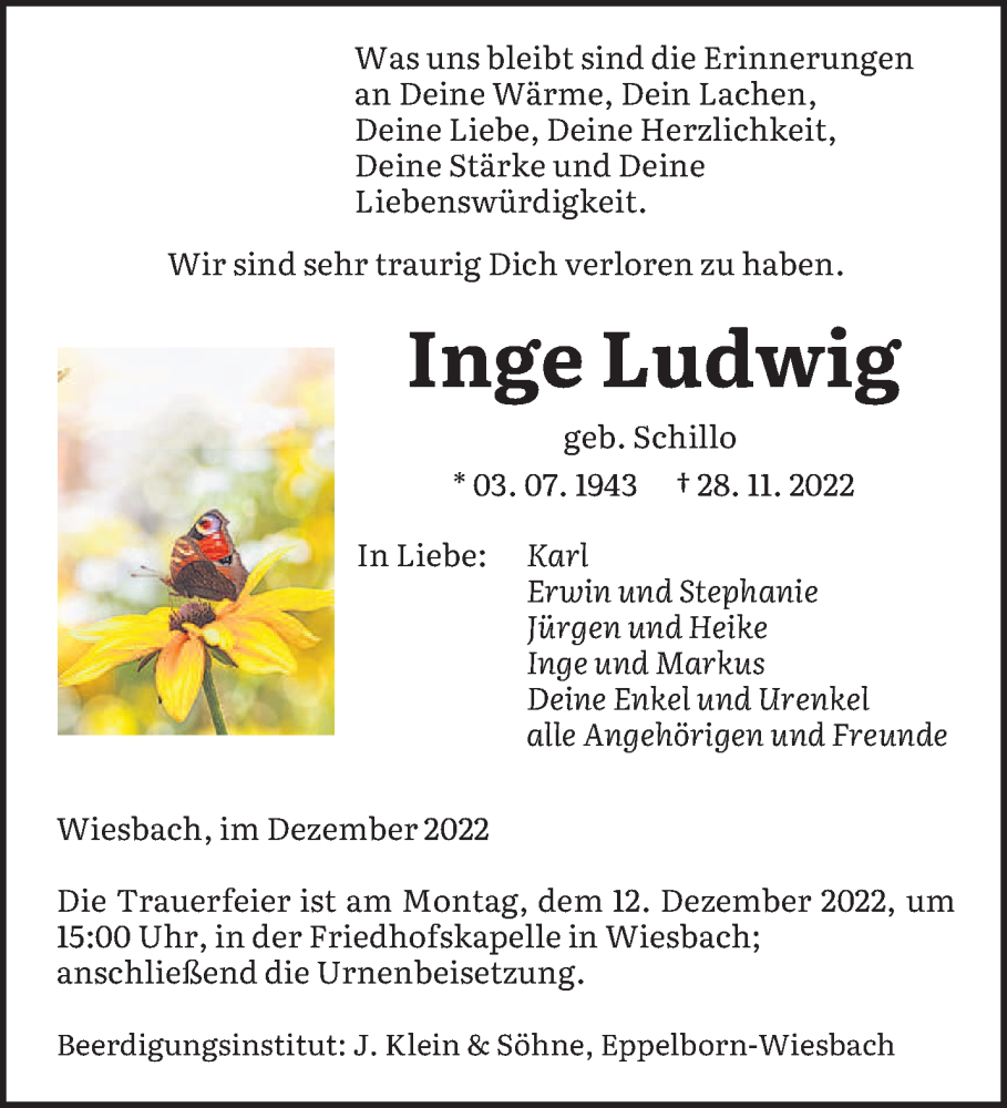  Traueranzeige für Inge Ludwig vom 03.12.2022 aus saarbruecker_zeitung