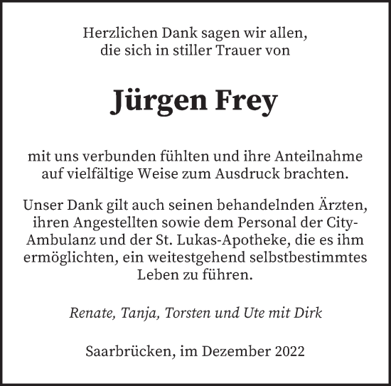 Traueranzeige von Jürgen Frey von saarbruecker_zeitung