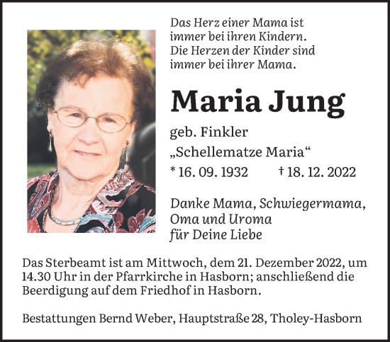 Traueranzeige von Maria Jung von saarbruecker_zeitung