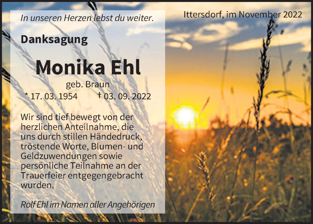  Traueranzeige für Monika Ehl vom 03.12.2022 aus saarbruecker_zeitung