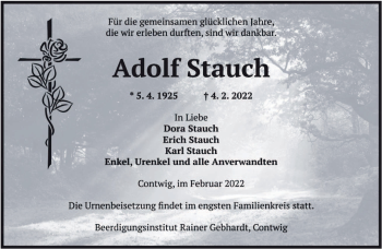 Traueranzeige von Adolf Stauch von saarbruecker_zeitung