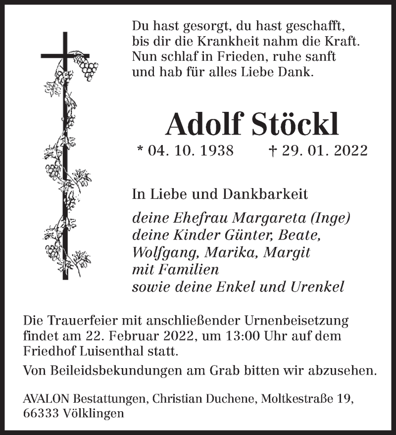  Traueranzeige für Adolf Stöckl vom 12.02.2022 aus saarbruecker_zeitung