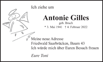Traueranzeige von Antonie Gilles von saarbruecker_zeitung