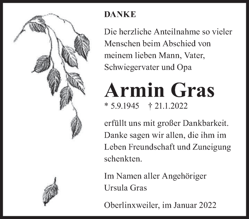 Traueranzeige für Armin Gras vom 05.02.2022 aus saarbruecker_zeitung