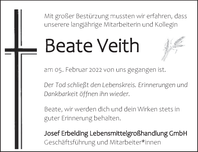  Traueranzeige für Beate Veith vom 10.02.2022 aus saarbruecker_zeitung