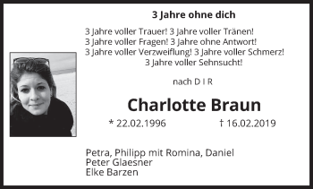 Traueranzeige von Charlotte Braun von saarbruecker_zeitung
