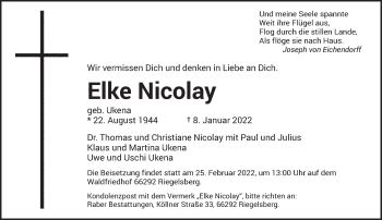 Traueranzeige von Elke Nicolay von saarbruecker_zeitung