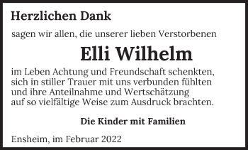 Traueranzeige von Elli Wilhelm von saarbruecker_zeitung