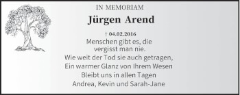 Traueranzeige von Jürgen Arend von saarbruecker_zeitung