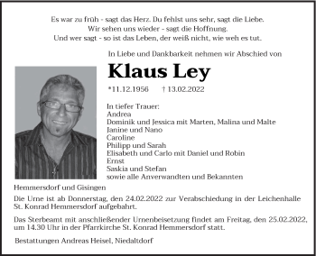 Traueranzeige von Klaus Ley von saarbruecker_zeitung