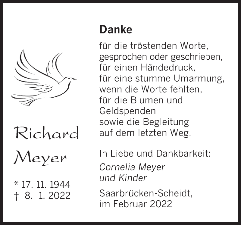  Traueranzeige für Richard Meyer vom 05.02.2022 aus saarbruecker_zeitung