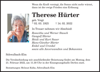 Traueranzeige von Therese Hürter von saarbruecker_zeitung