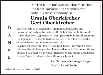 Traueranzeige von Ursula und Gert Oberkircher von saarbruecker_zeitung