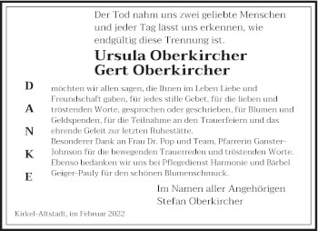 Traueranzeige von Ursula und Gert Oberkircher von saarbruecker_zeitung