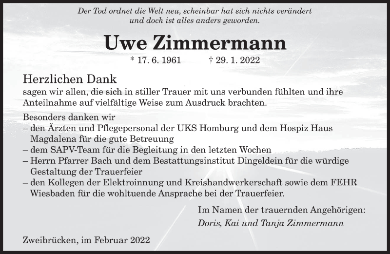  Traueranzeige für Uwe Zimmermann vom 19.02.2022 aus saarbruecker_zeitung