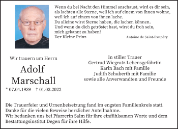 Traueranzeige von Adolf Marschall von saarbruecker_zeitung