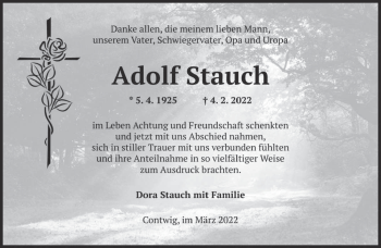 Traueranzeige von Adolf Stauch von saarbruecker_zeitung