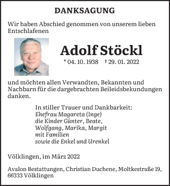 Traueranzeige von Adolf Stöckl von saarbruecker_zeitung