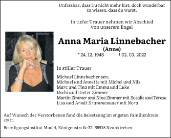 Traueranzeige von Anna Maria Linnebacher von saarbruecker_zeitung