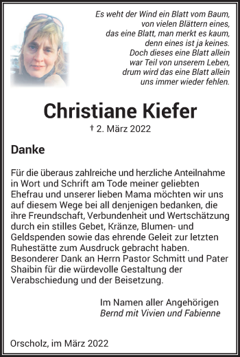 Traueranzeige von Christiane Kiefer von saarbruecker_zeitung