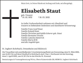 Traueranzeige von Elisabeth Staut von saarbruecker_zeitung