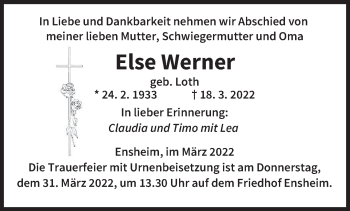 Traueranzeige von Else Werner von saarbruecker_zeitung