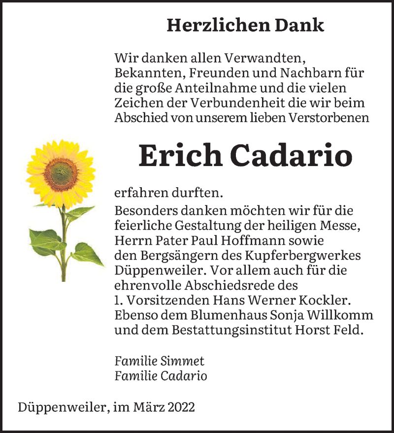  Traueranzeige für Erich Cadario vom 05.03.2022 aus saarbruecker_zeitung
