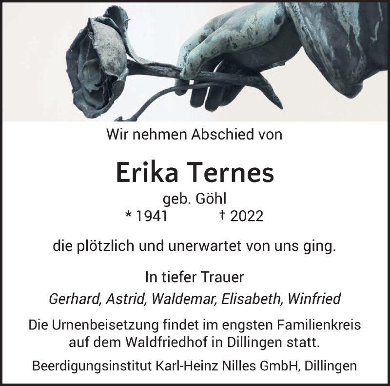  Traueranzeige für Erika Ternes vom 05.03.2022 aus saarbruecker_zeitung