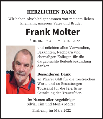 Traueranzeige von Frank Molter von saarbruecker_zeitung