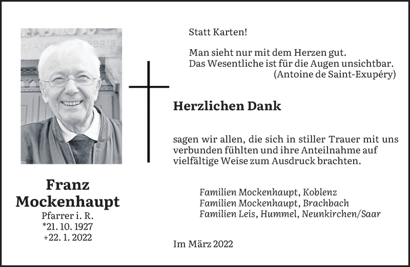  Traueranzeige für Franz Mockenhaupt vom 05.03.2022 aus saarbruecker_zeitung