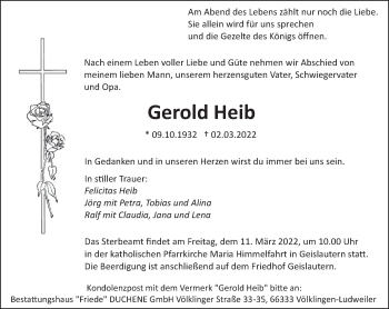 Traueranzeige von Gerold Heib von saarbruecker_zeitung