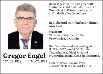 Traueranzeige von Gregor Engel von saarbruecker_zeitung