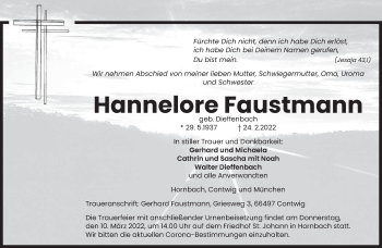 Traueranzeige von Hannelore Faustmann von saarbruecker_zeitung