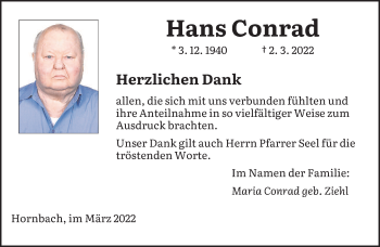 Traueranzeige von Hans Conrad von saarbruecker_zeitung