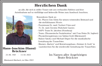 Traueranzeige von Hans-Joachim Brückner von saarbruecker_zeitung