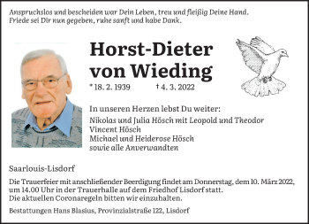 Traueranzeige von Horst-Dieter von Wieding von saarbruecker_zeitung