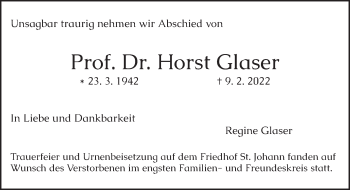 Traueranzeige von Horst Glaser von saarbruecker_zeitung