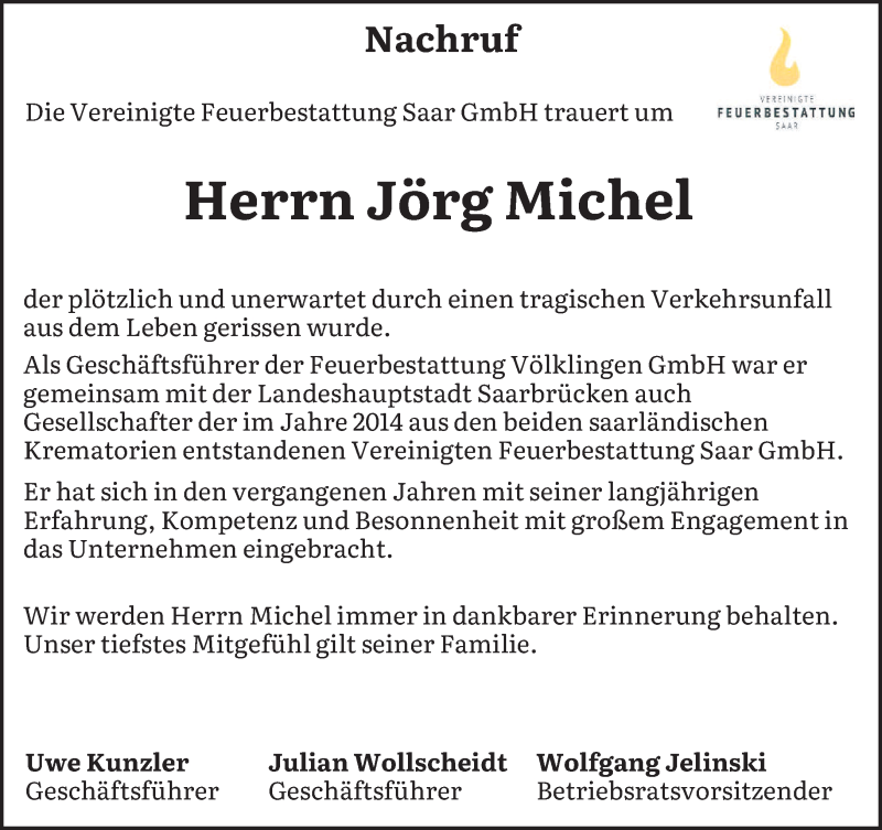  Traueranzeige für Jörg Michel vom 26.03.2022 aus saarbruecker_zeitung