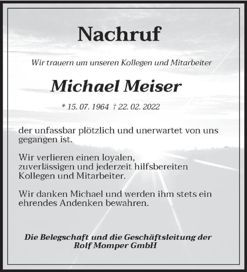  Traueranzeige für Michael Meiser vom 05.03.2022 aus saarbruecker_zeitung