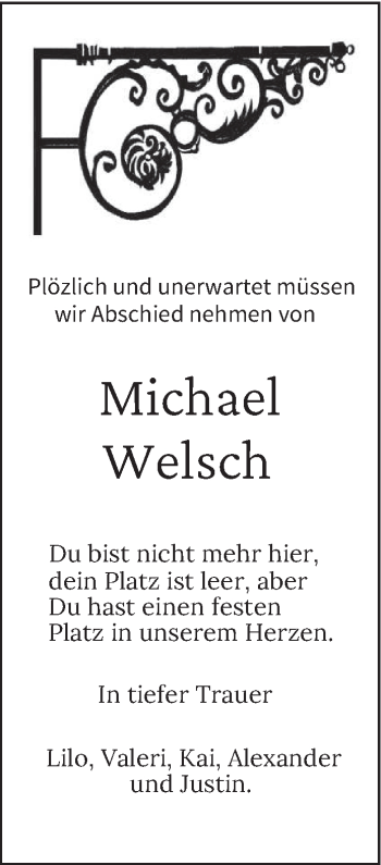 Traueranzeige von Michael Welsch von saarbruecker_zeitung