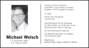 Traueranzeige von Michael Welsch von saarbruecker_zeitung